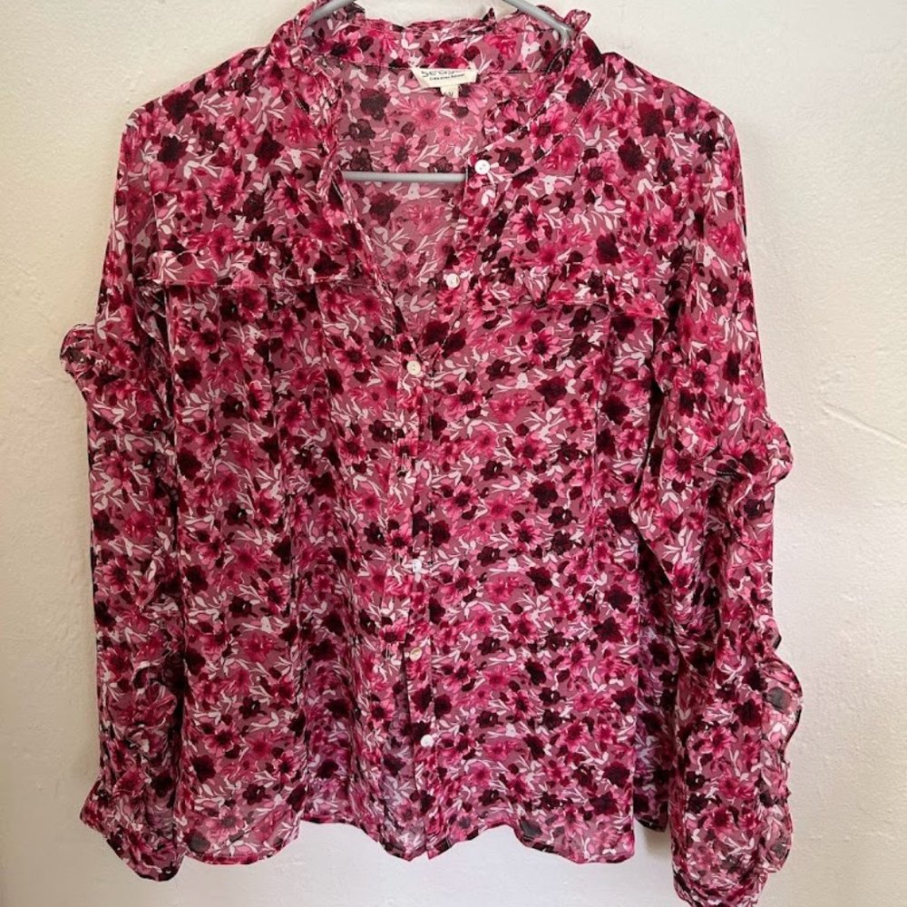 Pink Long Sleeve Floral Blouse